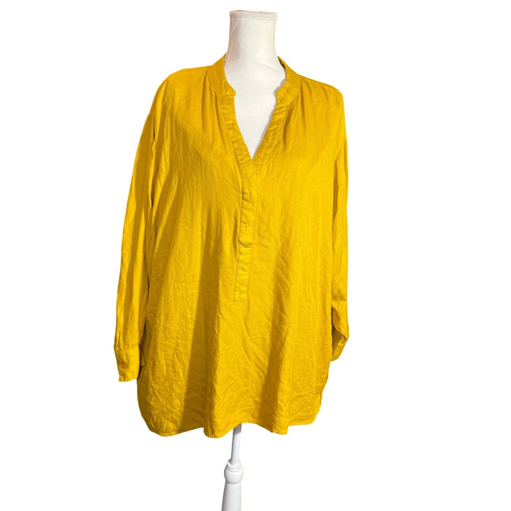 Ashley Stewart Mustard Yellow Viscose Tunic Henley Long Sleeve Plus Size 22/24